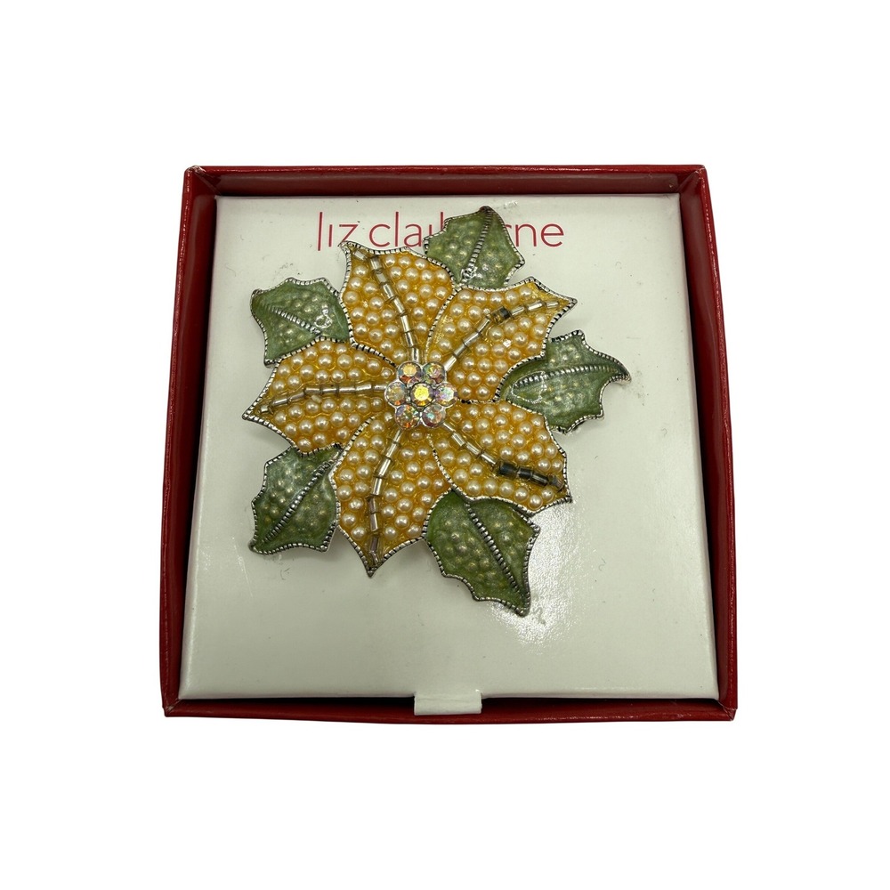 Vintage Festive Beaded Poinsettia Brooch from Liz Claiborne